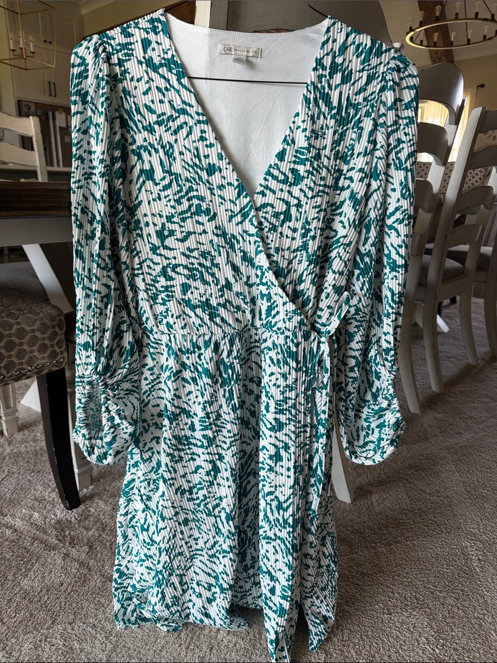 Cute Cato Bluegreen & White Printed Wrap Dress - Women's
